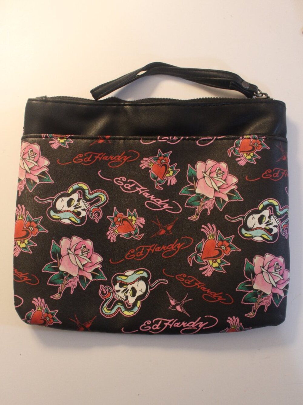 Ed Hardy Skull & Rose Tattoo Print Wristlet Pouch